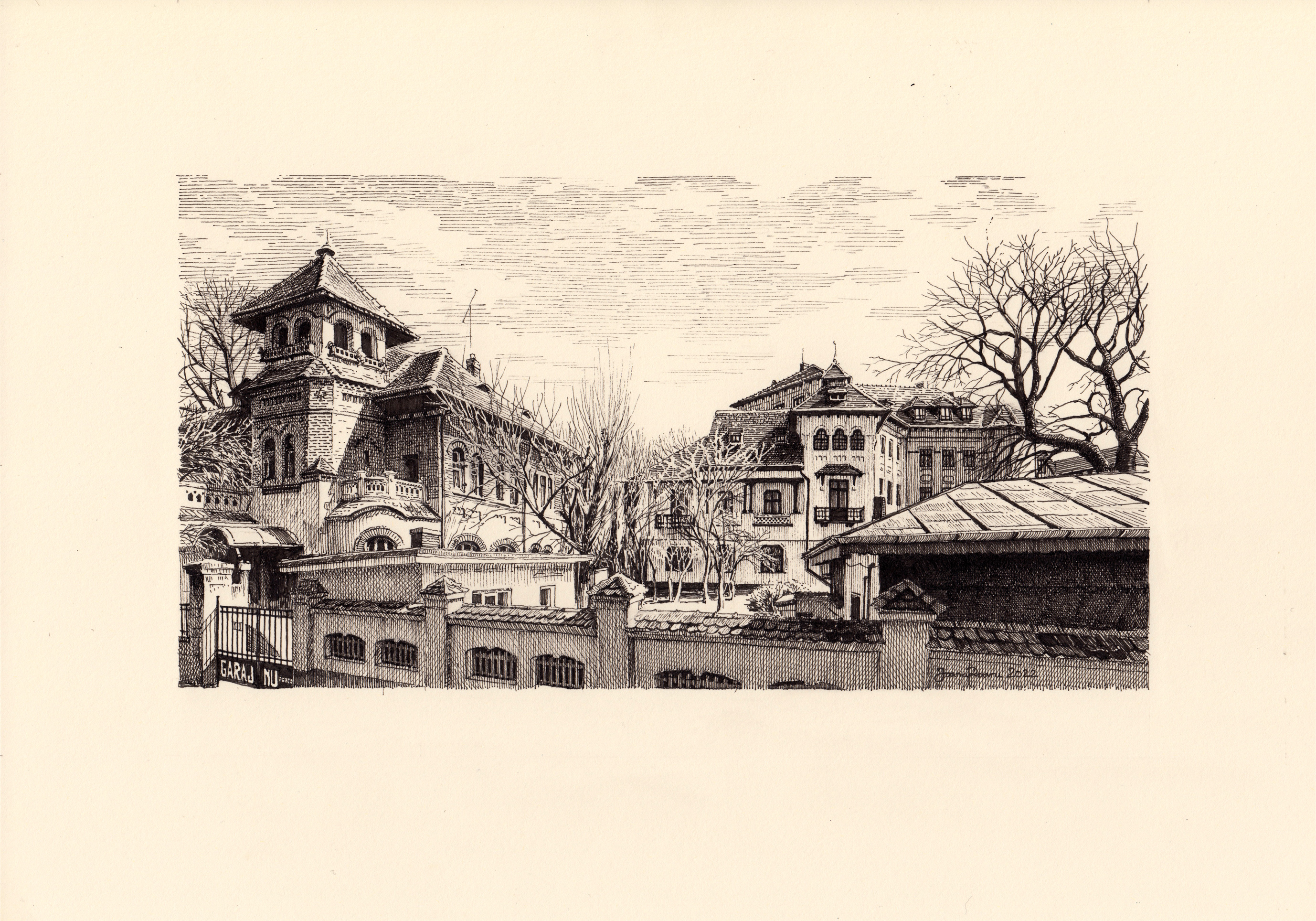 Ioana Pioaru View from V. Alecsandri St (1), ink on paper, 22x11.5 cm, 2022