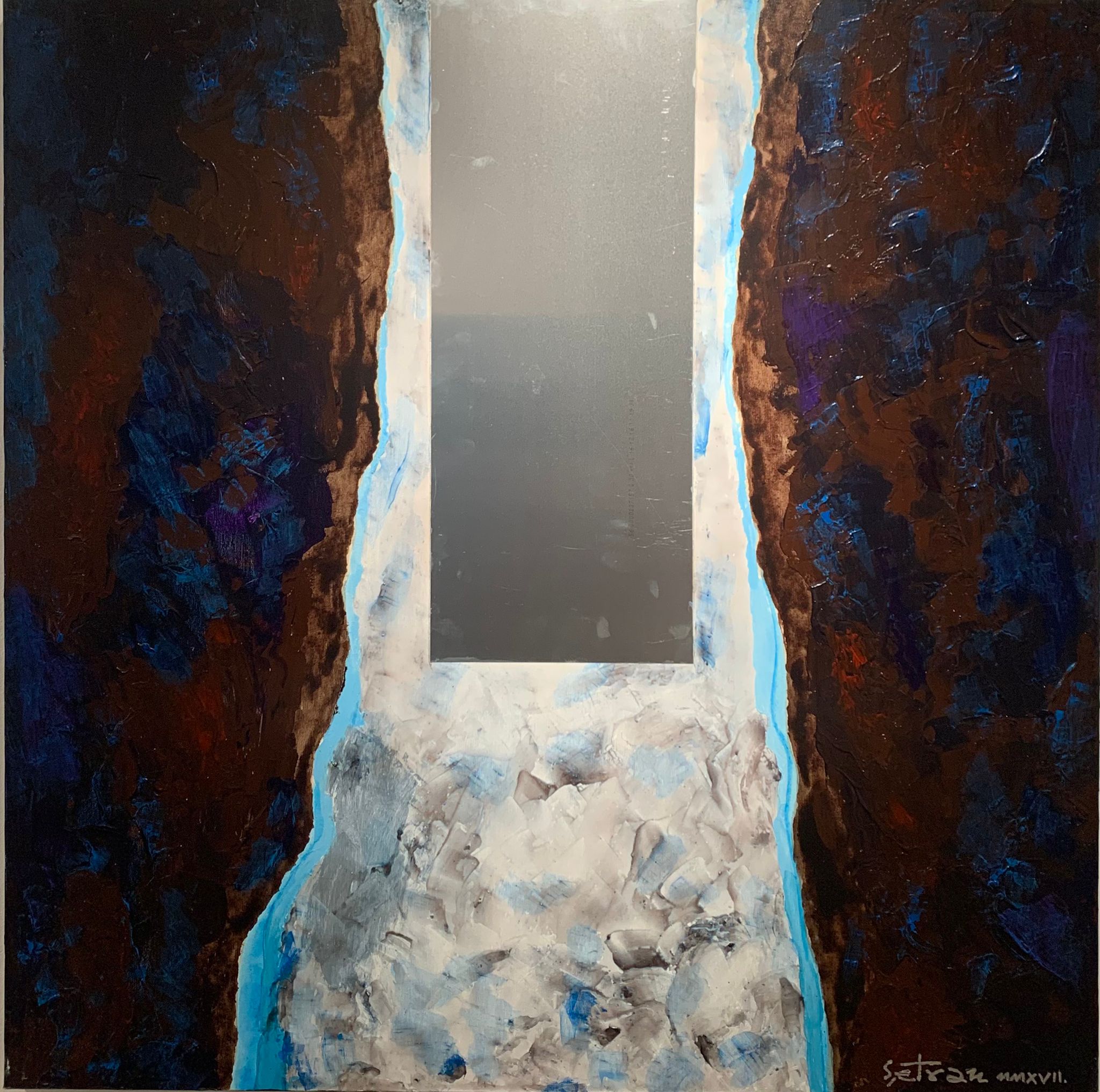 Vladimir Șetran Vladimir Șetran- Fără Titlu, acrilic pe placa metalica si pânză, 100 x 100 cm, 2017